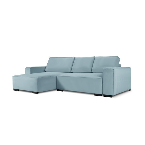Gaiši zils velveta izvelkamais stūra dīvāns ar veļas kasti Mazzini Sofas Azalea