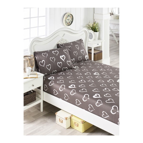 Hearts Lusno vienvietīgas gultas pārklāji un 2 spilvendrānu komplekti, 100 x 200 cm