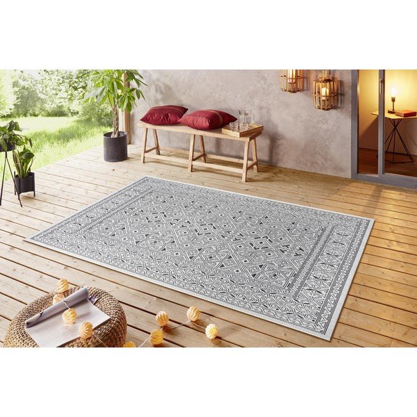 Melns un bēšs āra paklājs NORTHRUGS Cuadrado, 70 x 140 cm-image-1
