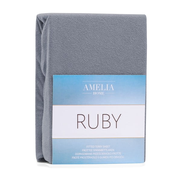 Pelēks frotē palags ar gumiju 180x200 cm Ruby – Restilo-image-1