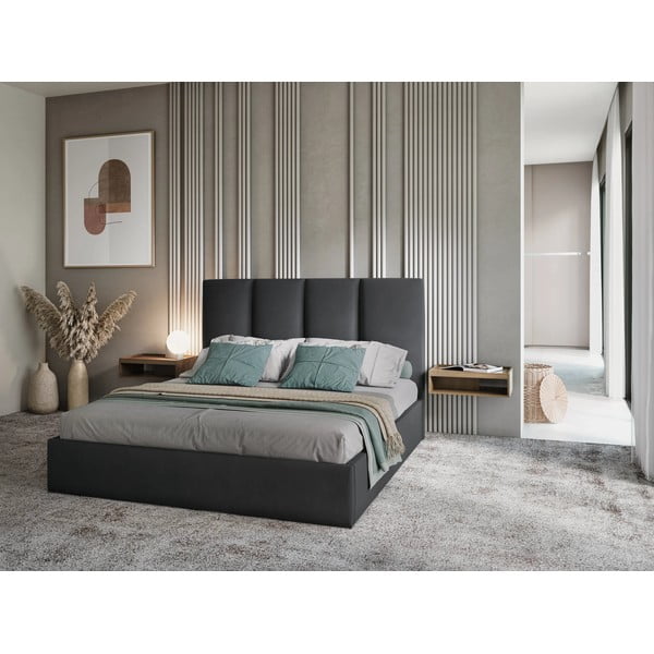 Tumši pelēka samta divguļamā gulta Mazzini Beds Juniper, 180 x 200 cm-image-1