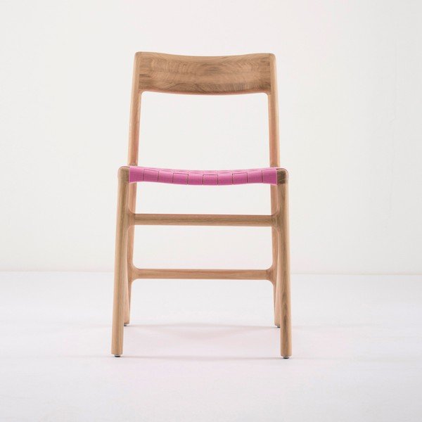 Ēdamistabas krēsls no ozolkoka masīvkoka ar rozā sēdekli Gazzda Fawn-image-4