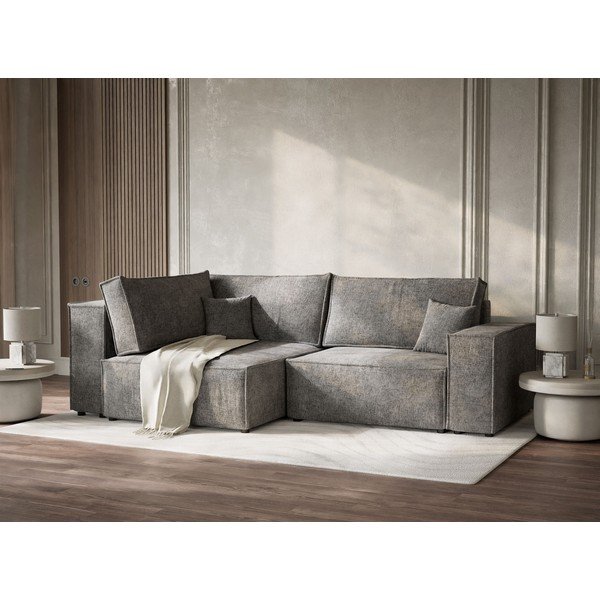 Pelēks salokāms stūra dīvāns no šenila auduma ar uzglabāšanas vietu (ar kreiso stūri/L veida) Tonga – Maison de Rêve-image-4