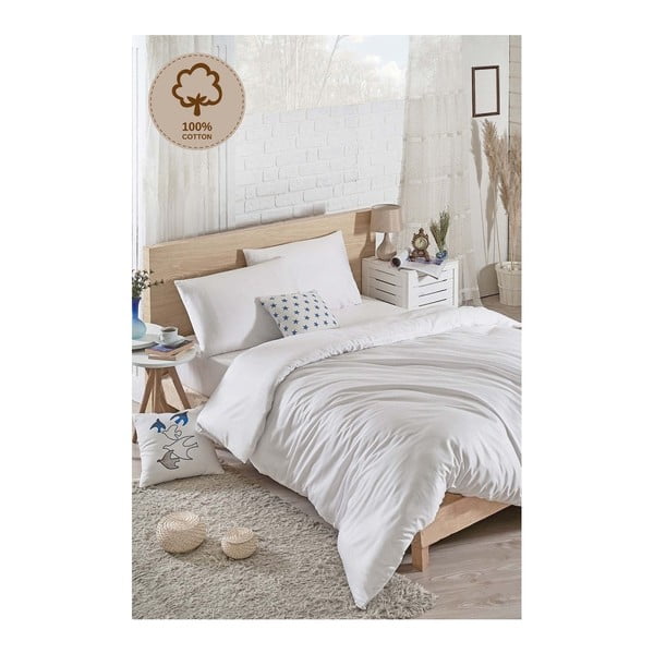 Kokvilnas gultasveļas komplekts divguļamai gultai Clean White, 200 x 220 cm