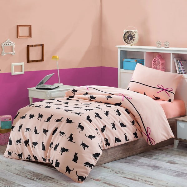 Gultas veļa ar gultas pārklāju vienvietīgai gultai Cats, 160 x 220 cm