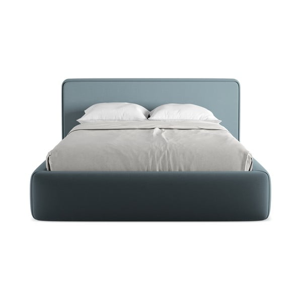 Zila polsterēta divvietīga gulta ar veļas kasti un redelēm 140x200 cm Kiana – Makamii-image-4