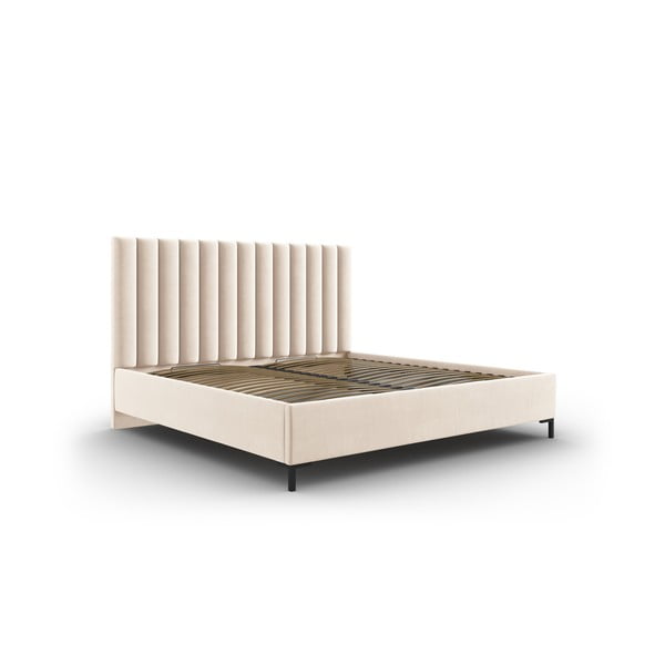 Bēša polsterēta divvietīga gulta ar veļas kasti un redelēm 180x200 cm Casey – Mazzini Beds