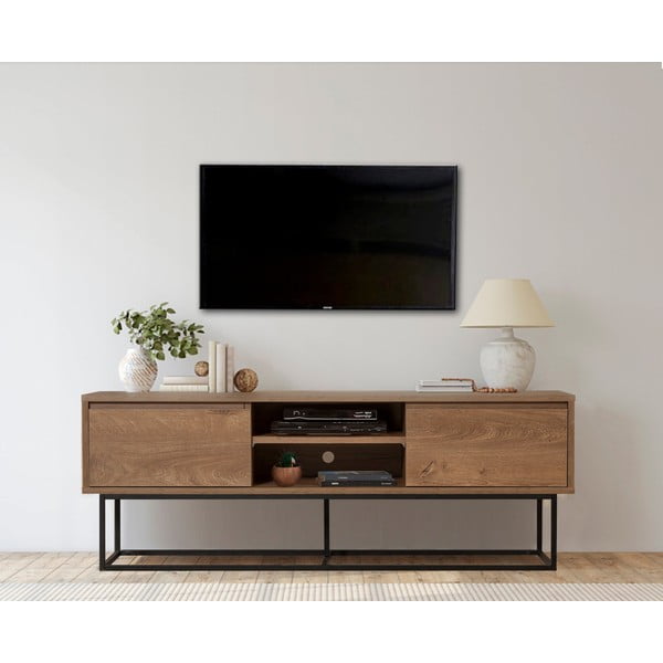 Dabīga toņa TV galdiņš ar riekstkoka imitāciju 140x50 cm Rodez – Kalune Design-image-1