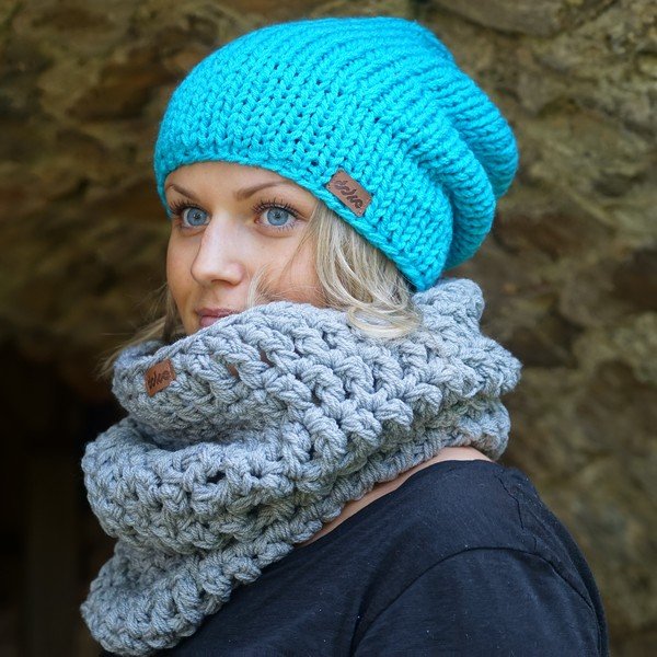 Ar rokām adīta cepure DOKE Blue Beanie-image-2
