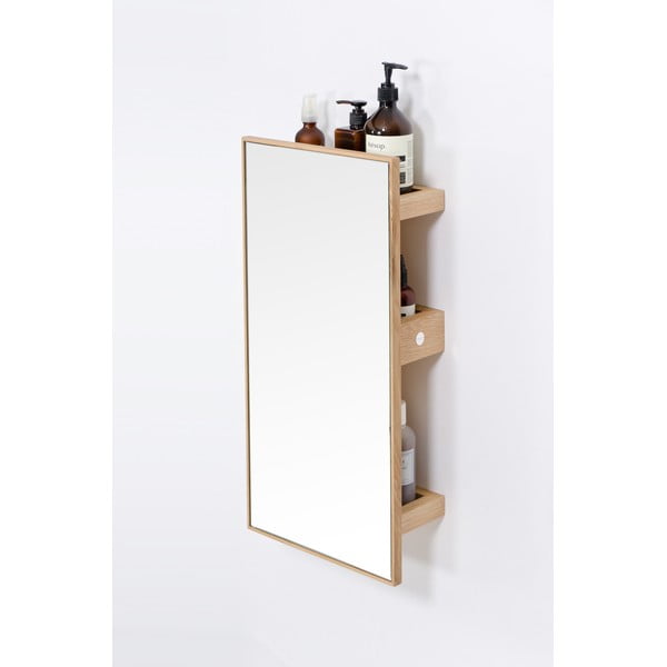 Dabīga toņa plaukts no ozolkoka ar spoguli 31x61,5 cm Slimline – Wireworks-image-4