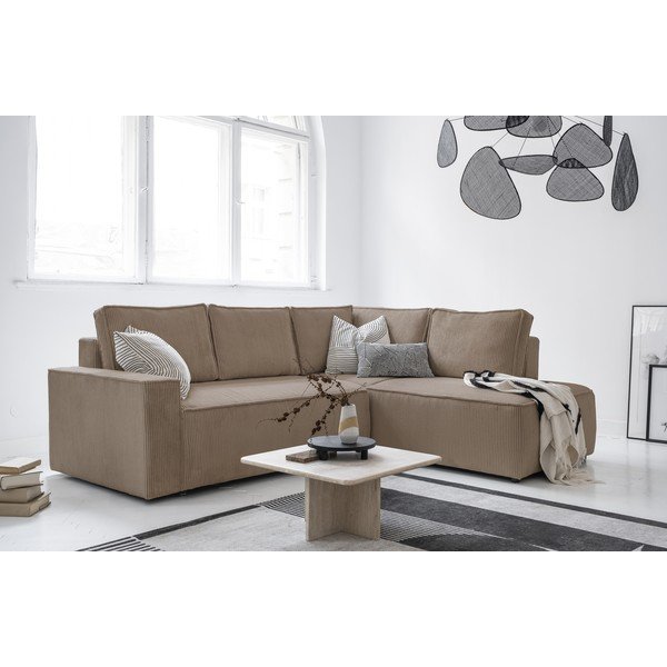 Bēšs velveta salokāms stūra dīvāns (ar labo stūri) Brave Dave – Miuform-image-3