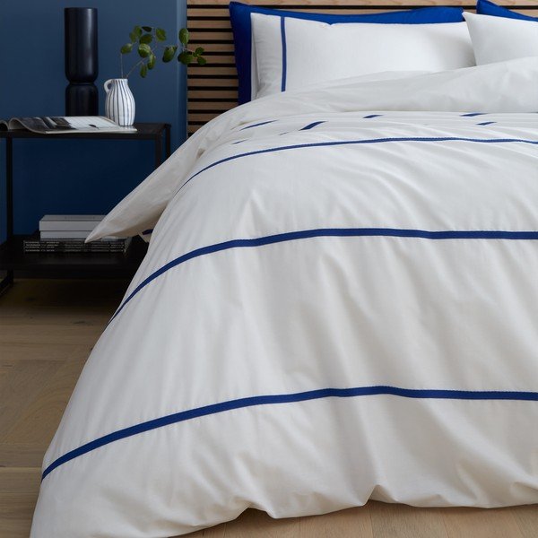 Balta/zila vienguļamā kokvilnas gultas veļa 135x200 cm Herringbone Trim Stripe – Content by Terence Conran-image-1