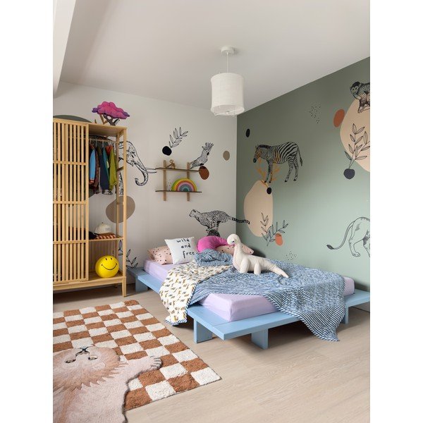 Gaiši zila priedes masīvkoka divvietīga gulta ar režģi 140x200 cm Japan – Karup Design-image-4