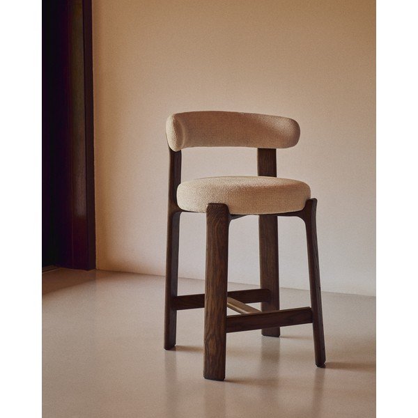 Bēšs/tumša dabīga toņa oša masīvkoka bāra krēsls (sēdekļa augstums 65 cm) Granite – Kave Home-image-1