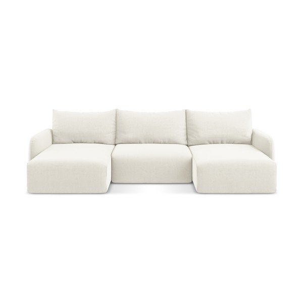 Krēmkrāsas samta salokāms (U veida) stūra dīvāns ar uzglabāšanas vietu Kalena – Makamii