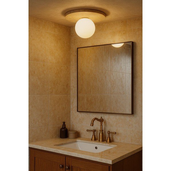 Bēša akmens griestu lampa ar stikla abažūru ø 12 cm Hilde – Opviq lights-image-3
