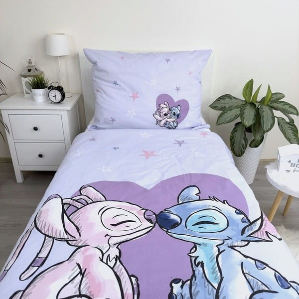 Vienguļamā kokvilnas bērnu gultas veļa 140x200 cm  Lilo and Stitch "Heart" – Jerry Fabrics-image-3