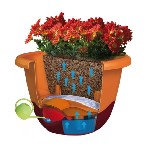 Pelēks pašapūdeņojošs puķu pods Plastia Mareta, piemērots piekāršanai, garums 30 cm-image-2