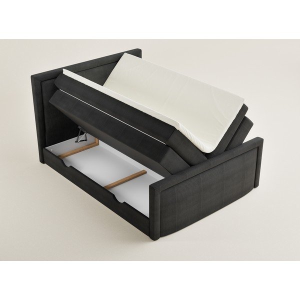 Antracīta pelēka atsperu gulta ar veļas kasti 200x200 cm Fresco – Maison de Rêve-image-1