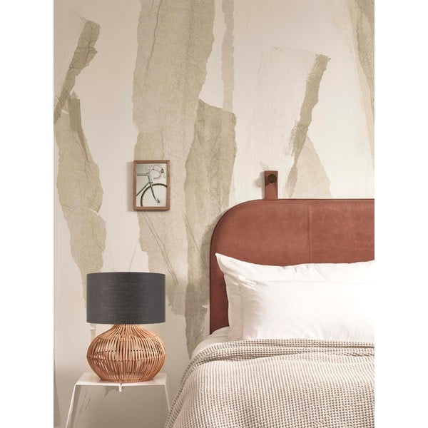 Tumši pelēka/dabīga toņa galda lampa ar auduma abažūru (augstums 48 cm) Kalahari – Good&Mojo-image-1