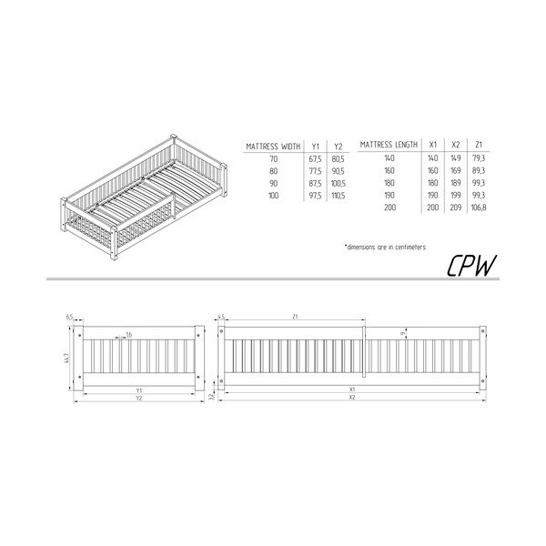 Dabīga toņa priedes masīvkoka bērnu gulta 120x200 cm Mila CPW – Adeko-image-3