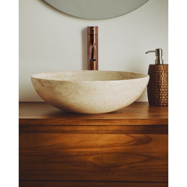 Bēša akmens apaļa izlietne ø 40 cm Darnen – Kave Home-image-1