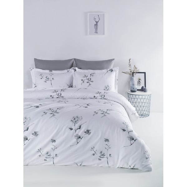Balta kokvilnas satīna gultas veļa divvietīgai gultai Primacasa by Türkiz Netherland, 200 x 220 cm