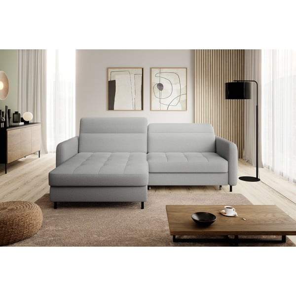 Pelēks salokāms/ar uzglabāšanas vietu stūra dīvāns no buklē auduma (ar kreiso stūri/ar zvilni) Gomsi – ELTAP-image-3