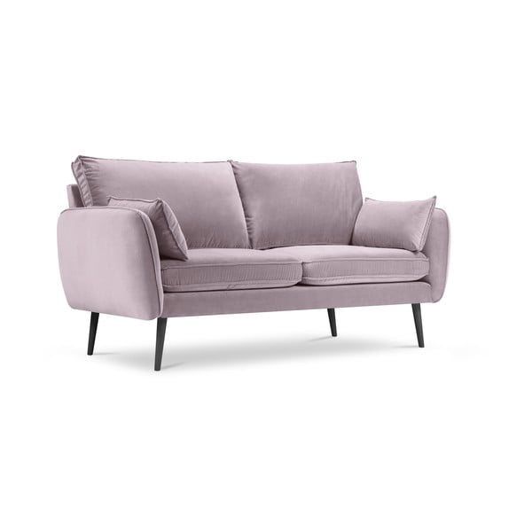 Gaiši rozā samta dīvāns ar melnām kājām Kooko Home Lento, 158 cm-image-2