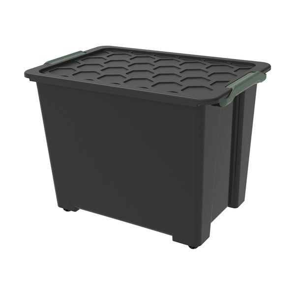 Spīdīga melna plastmasas uzglabāšanas kaste ar vāku Evo Safe – Rotho