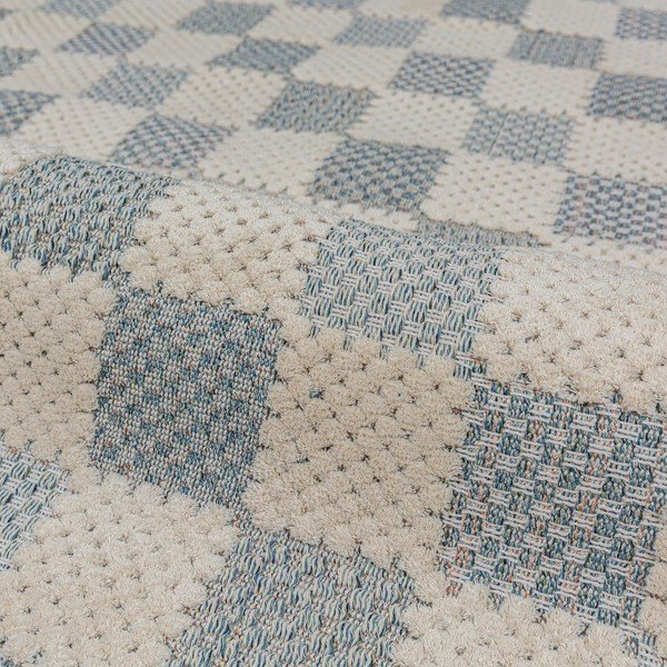 Zils mazgājams celiņa paklājs no kokvilnas maisījuma 80x230 cm Muted Checkerboard – Flair Rugs-image-4