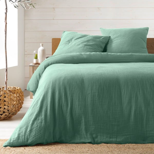 Gaiši zaļa divguļamā muslīna gultas veļa 240x260 cm Angelia – douceur d'intérieur