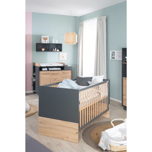 Tumši pelēka/dabīga toņa bērnu gultiņa 70x140 cm Lenn – Roba-image-1