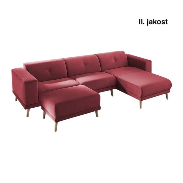Sarkans stūra dīvāns ar kāju balstu Bobochic Paris Luna, labais stūris, 308 cm