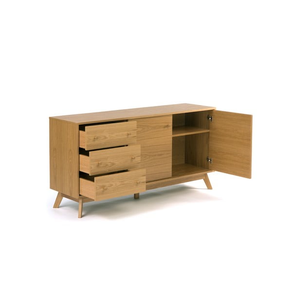 Dabīga toņa zema kumode ar ozolkoka imitāciju 149x75 cm Kensal – Woodman-image-3