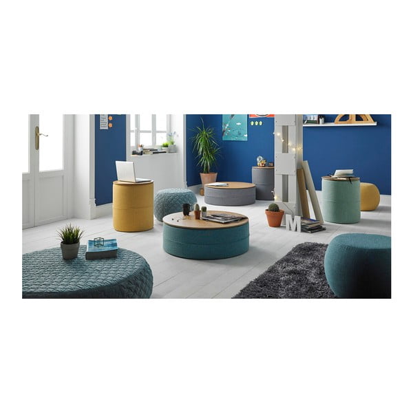 Turkīza krāsas žurnālu galdiņš ar ozolkoka virsmu, sømcasa Leo, ø 45 cm-image-1