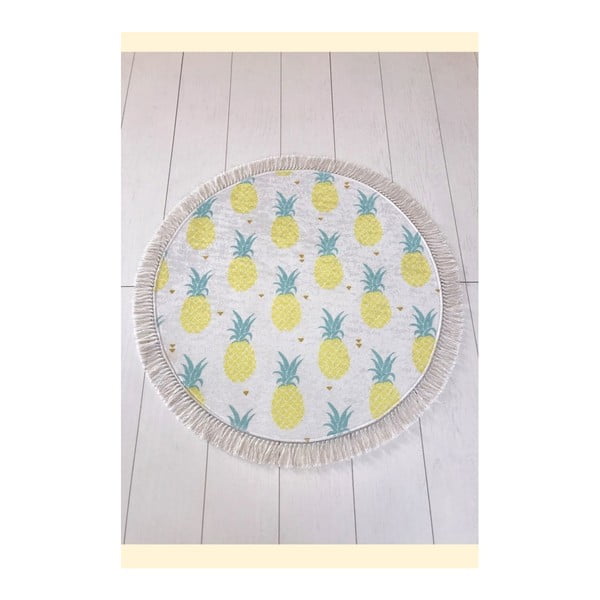 Balts un dzeltens vannas istabas paklājs Tropica Pineapple, ⌀ 100 cm