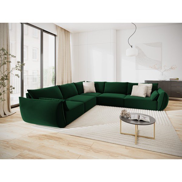 Tumši zaļš samta stūra dīvāns Vanda – Mazzini Sofas-image-1