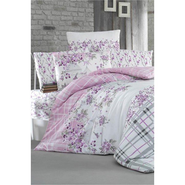Divvietīga gultas veļa ar palagu Pure Cotton Nature Lila, 200 x 220 cm