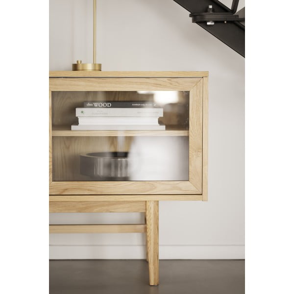 Dabīga toņa vitrīna ar ozolkoka imitāciju un bīdāmām durvīm 170x75 cm Hazelton – Rowico-image-3