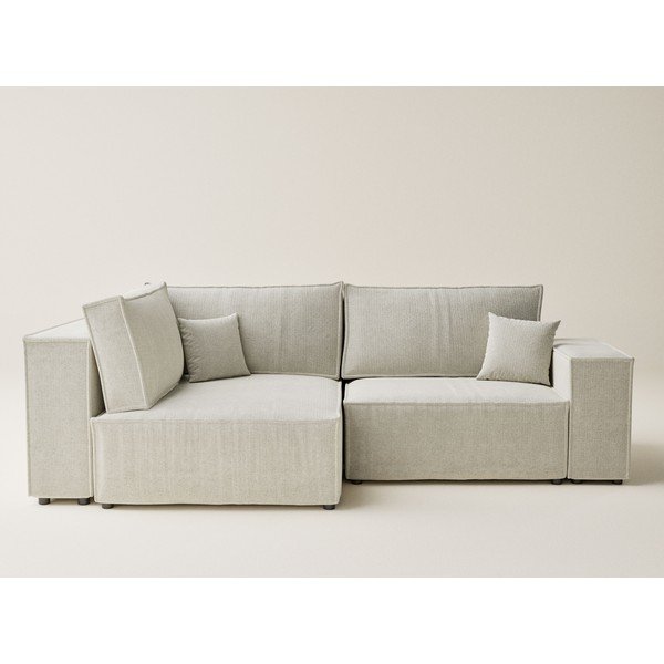 Krēmkrāsas salokāms stūra dīvāns no šenila auduma ar uzglabāšanas vietu (ar kreiso stūri/L veida) Tonga – Maison de Rêve-image-2