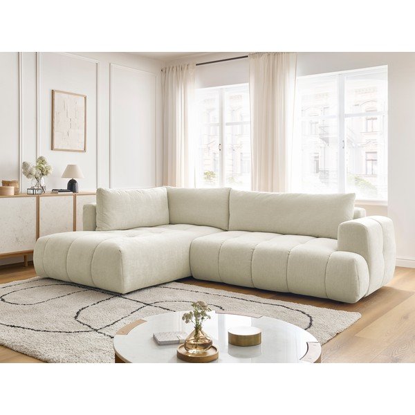 Bēšs salokāms/ar uzglabāšanas vietu stūra dīvāns (ar kreiso stūri/L veida) Fuji – Bobochic Paris-image-1