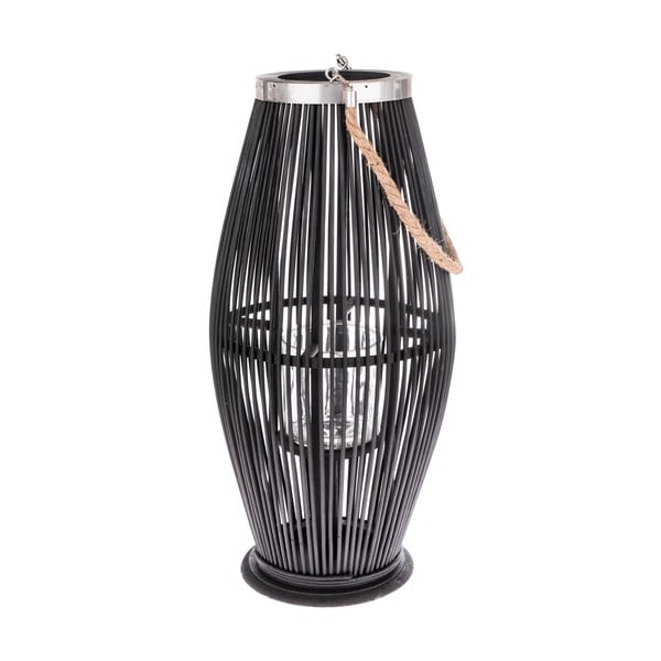 Melna stikla laterna ar bambusa struktūru Dakls, augstums 59 cm