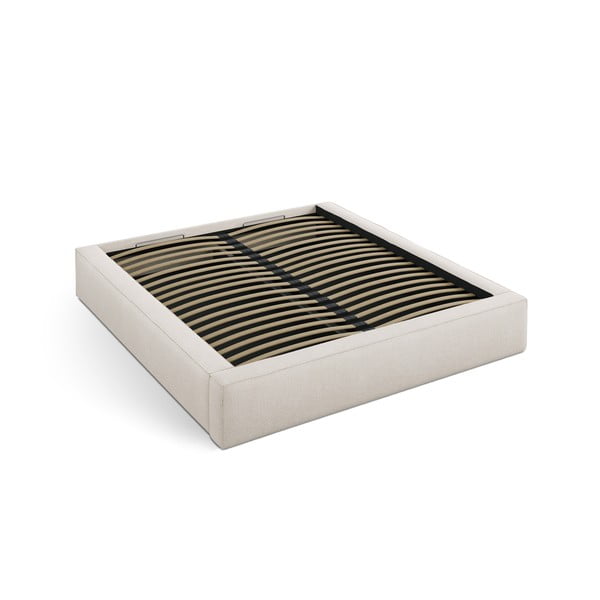 Krēmkrāsas polsterēta divvietīga gulta ar veļas kasti un redelēm 140x200 cm Simon – Micadoni 