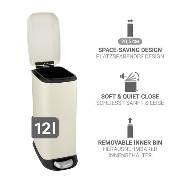 Krēmkrāsas tērauda atkritumu tvertne ar pedāli 12 l Design – Wenko-image-4