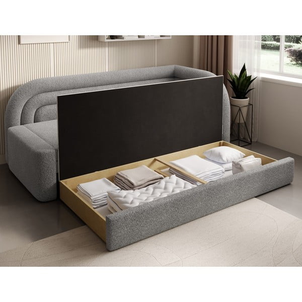 Pelēks salokāms/ar uzglabāšanas vietu dīvāns no buklē auduma ar labo stūri 223 cm Fabillo – ELTAP-image-4