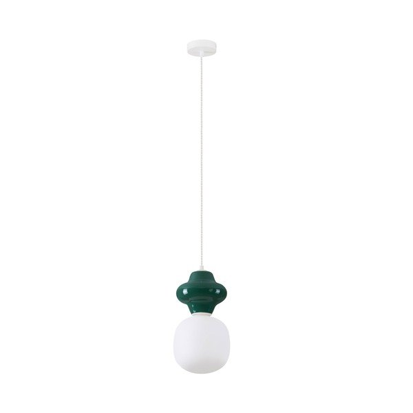 Balta/zaļganzila keramikas piekaramā lampa ar stikla abažūru ø 18 cm Clio – Nova Luce