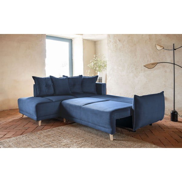 Tumši zils velveta salokāms stūra dīvāns (ar kreiso stūri) Lazy Lukka – Miuform-image-4