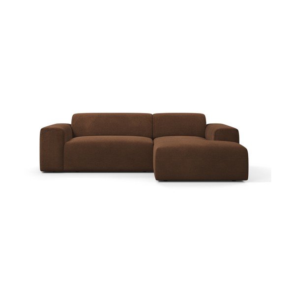 Brūns velveta stūra dīvāns Marie Claire Home Karen, 250 cm, labais stūris