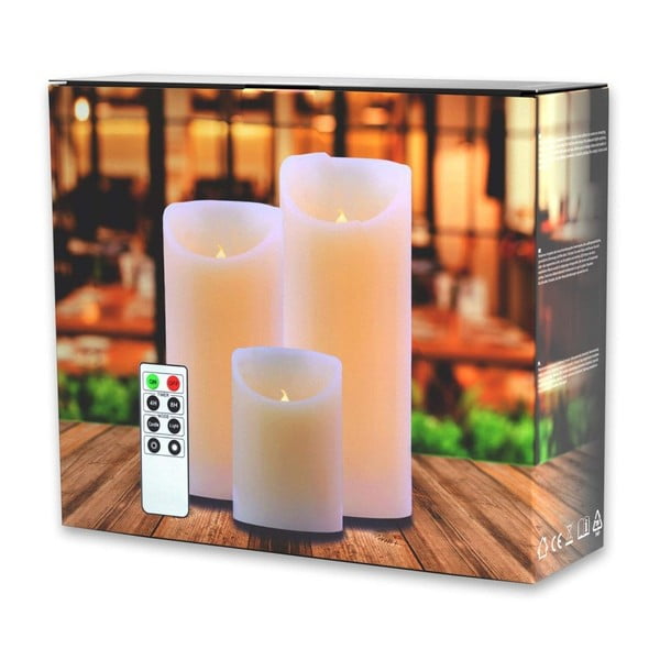 3 LED sveču komplekts ar tālvadības pulti DecoKing Wax, augstums 10; 15 un 20 cm-image-2